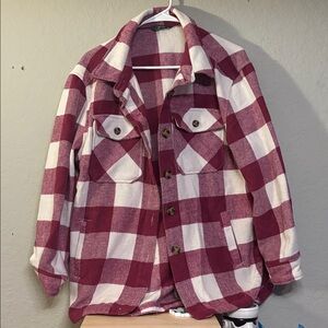 Women's Plaid Utility Jacket - Red and White